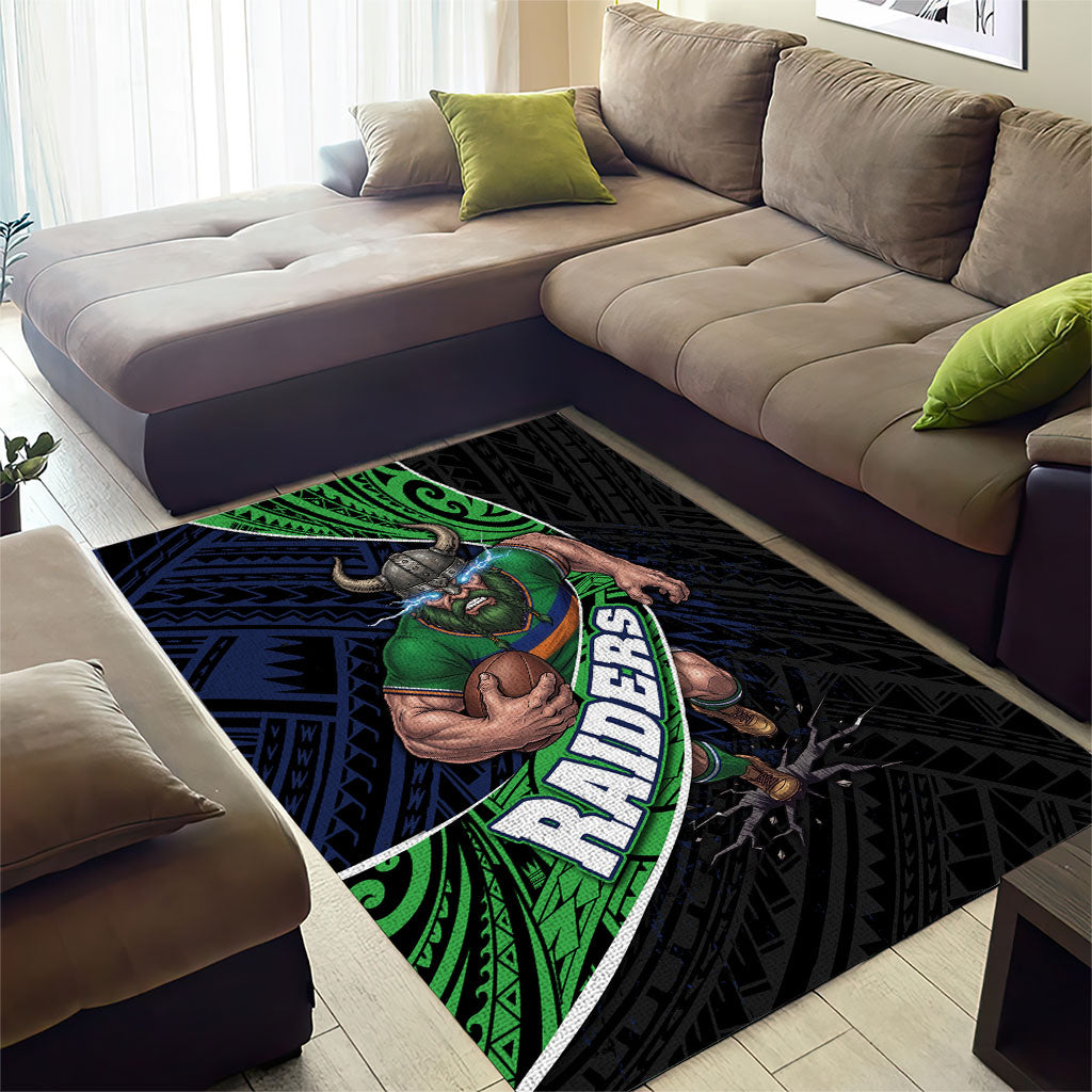 Canberra Raiders Rugby Area Rug Tribal Polynesian Power Art - Lightning Mascot
