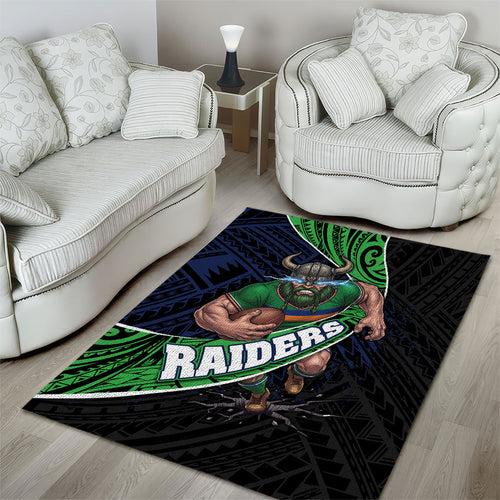 Canberra Raiders Rugby Area Rug Tribal Polynesian Power Art - Lightning Mascot