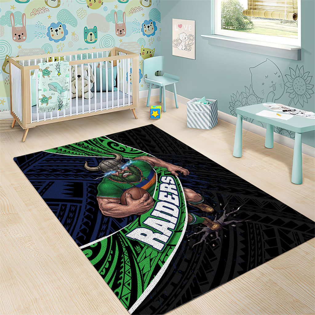 Canberra Raiders Rugby Area Rug Tribal Polynesian Power Art - Lightning Mascot