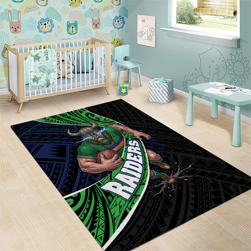 Canberra Raiders Rugby Area Rug Tribal Polynesian Power Art - Lightning Mascot