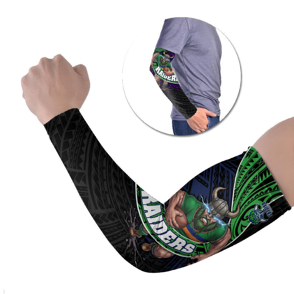 Canberra Raiders Rugby Arm Sleeves Tribal Polynesian Power Art - Lightning Mascot