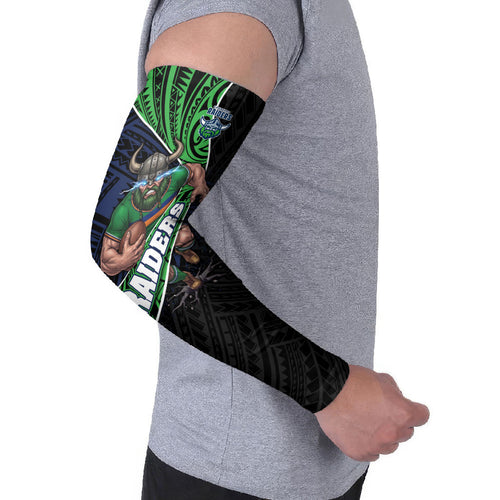 Canberra Raiders Rugby Arm Sleeves Tribal Polynesian Power Art - Lightning Mascot