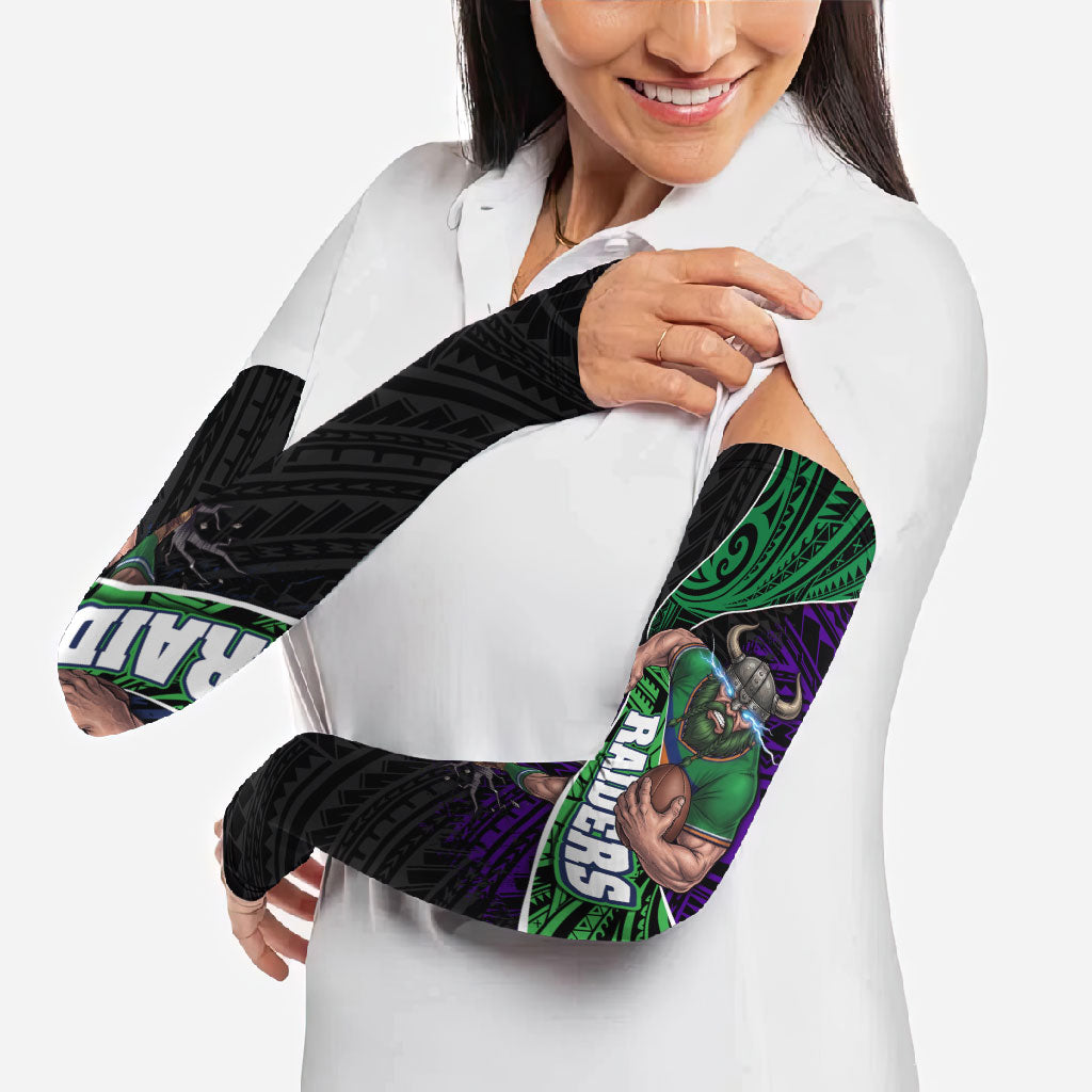 Canberra Raiders Rugby Arm Sleeves Tribal Polynesian Power Art - Lightning Mascot