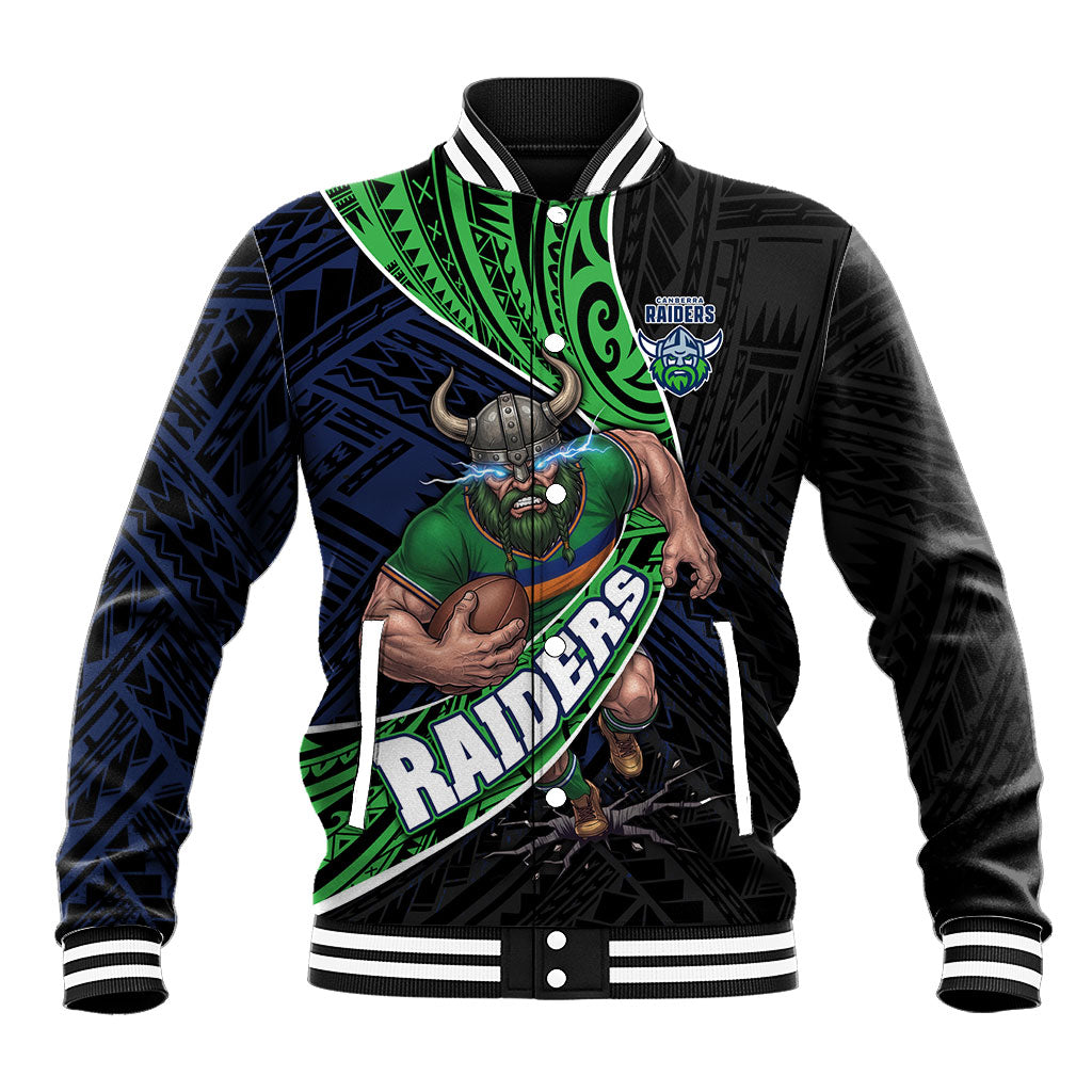 Canberra Raiders Rugby Baseball Jacket Tribal Polynesian Power Art - Lightning Mascot