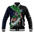 Canberra Raiders Rugby Baseball Jacket Tribal Polynesian Power Art - Lightning Mascot