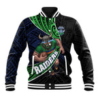 Canberra Raiders Rugby Baseball Jacket Tribal Polynesian Power Art - Lightning Mascot