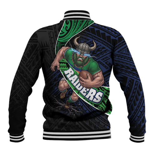 Canberra Raiders Rugby Baseball Jacket Tribal Polynesian Power Art - Lightning Mascot
