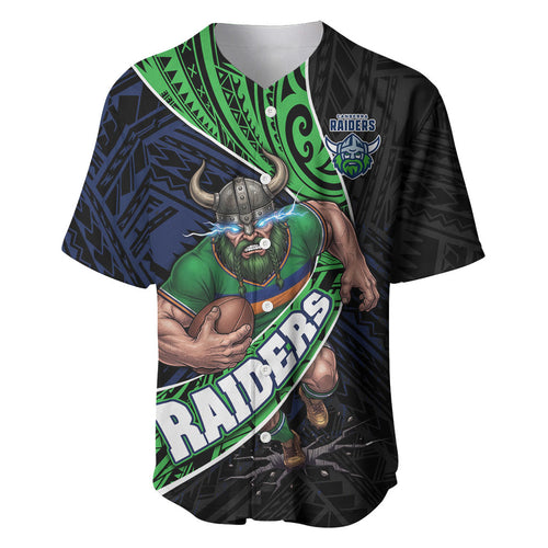Canberra Raiders Rugby Baseball Jersey Tribal Polynesian Power Art - Lightning Mascot