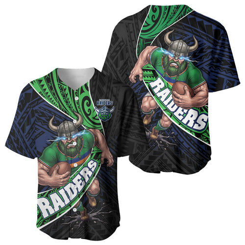 Canberra Raiders Rugby Baseball Jersey Tribal Polynesian Power Art - Lightning Mascot