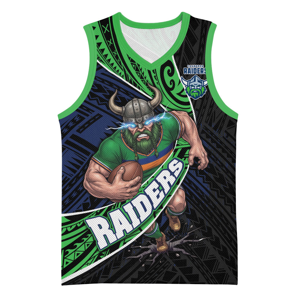 Canberra Raiders Rugby Basketball Jersey Tribal Polynesian Power Art - Lightning Mascot