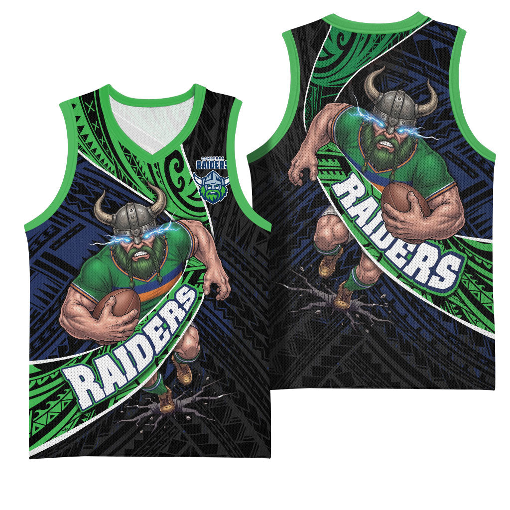 Canberra Raiders Rugby Basketball Jersey Tribal Polynesian Power Art - Lightning Mascot