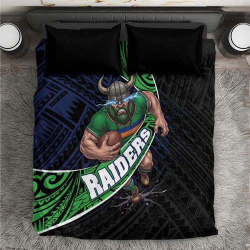 Canberra Raiders Rugby Bedding Set Tribal Polynesian Power Art - Lightning Mascot