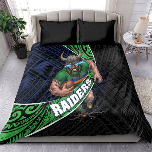 Canberra Raiders Rugby Bedding Set Tribal Polynesian Power Art - Lightning Mascot