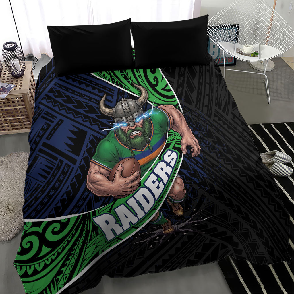 Canberra Raiders Rugby Bedding Set Tribal Polynesian Power Art - Lightning Mascot