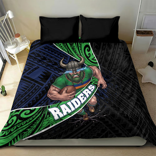 Canberra Raiders Rugby Bedding Set Tribal Polynesian Power Art - Lightning Mascot