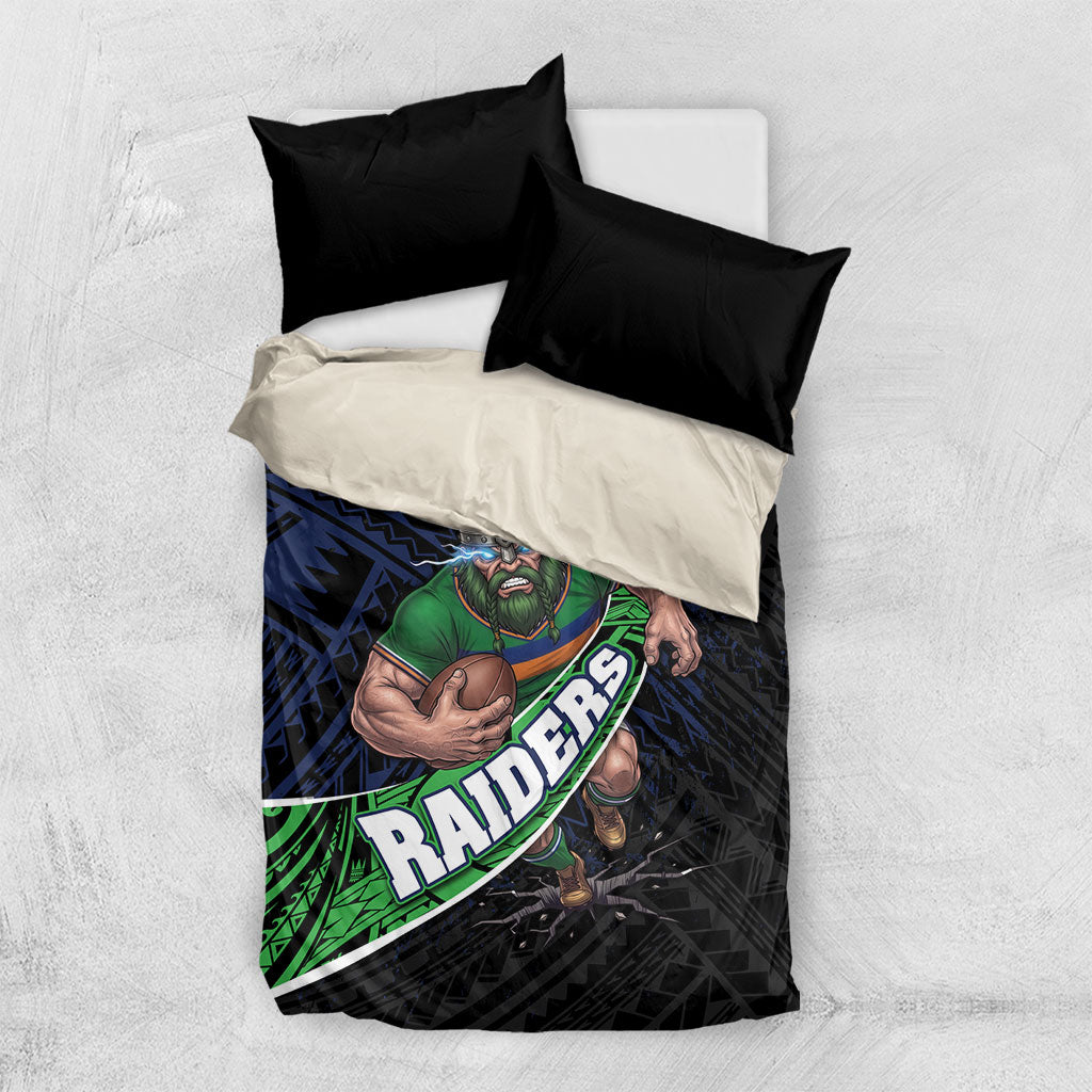 Canberra Raiders Rugby Bedding Set Tribal Polynesian Power Art - Lightning Mascot