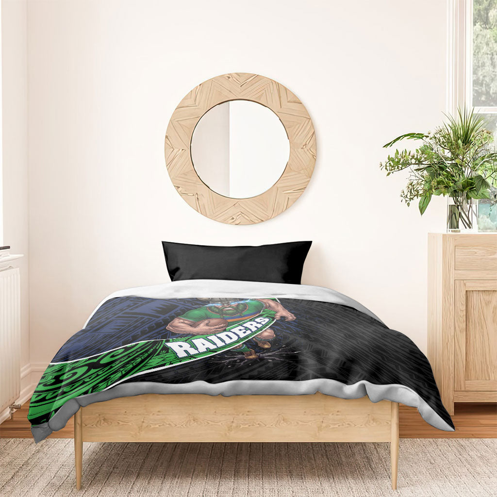 Canberra Raiders Rugby Bedding Set Tribal Polynesian Power Art - Lightning Mascot