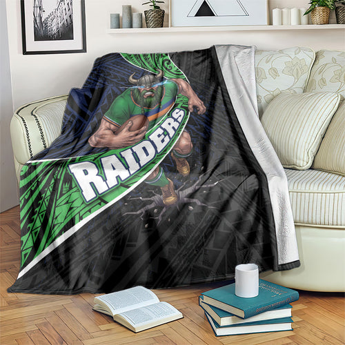Canberra Raiders Rugby Blanket Tribal Polynesian Power Art - Lightning Mascot