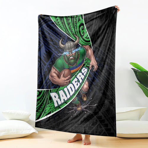 Canberra Raiders Rugby Blanket Tribal Polynesian Power Art - Lightning Mascot