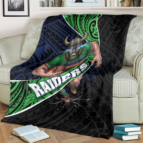Canberra Raiders Rugby Blanket Tribal Polynesian Power Art - Lightning Mascot