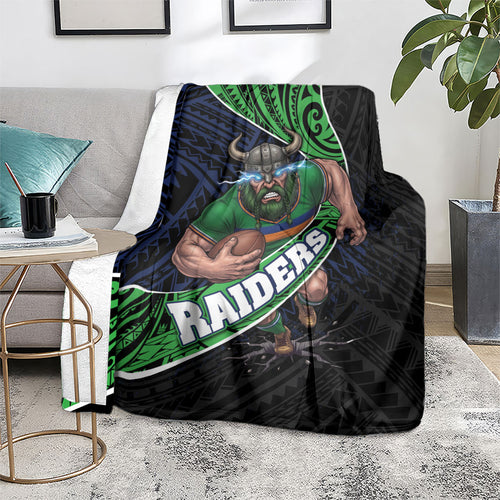 Canberra Raiders Rugby Blanket Tribal Polynesian Power Art - Lightning Mascot
