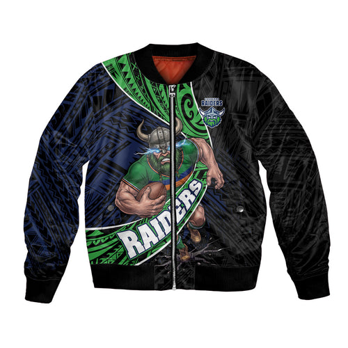 Canberra Raiders Rugby Bomber Jacket Tribal Polynesian Power Art - Lightning Mascot