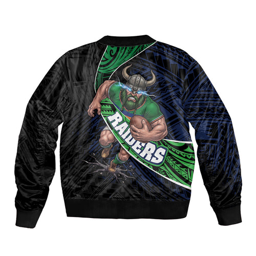 Canberra Raiders Rugby Bomber Jacket Tribal Polynesian Power Art - Lightning Mascot