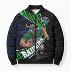 Canberra Raiders Rugby Bomber Puffer Jacket Tribal Polynesian Power Art - Lightning Mascot
