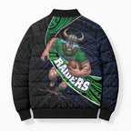 Canberra Raiders Rugby Bomber Puffer Jacket Tribal Polynesian Power Art - Lightning Mascot