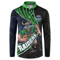 Canberra Raiders Rugby Button Sweatshirt Tribal Polynesian Power Art - Lightning Mascot