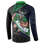 Canberra Raiders Rugby Button Sweatshirt Tribal Polynesian Power Art - Lightning Mascot