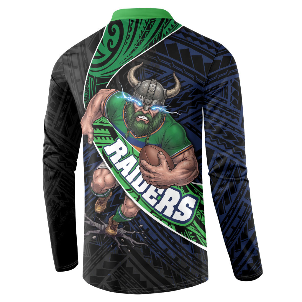 Canberra Raiders Rugby Button Sweatshirt Tribal Polynesian Power Art - Lightning Mascot