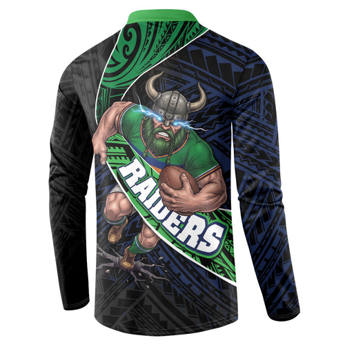 Canberra Raiders Rugby Button Sweatshirt Tribal Polynesian Power Art - Lightning Mascot