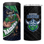 Canberra Raiders Rugby 4 in 1 Can Cooler Tumbler Tribal Polynesian Power Art - Lightning Mascot