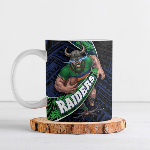 Canberra Raiders Rugby Ceramic Mug Tribal Polynesian Power Art - Lightning Mascot