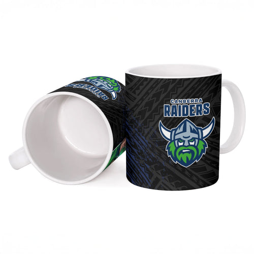 Canberra Raiders Rugby Ceramic Mug Tribal Polynesian Power Art - Lightning Mascot