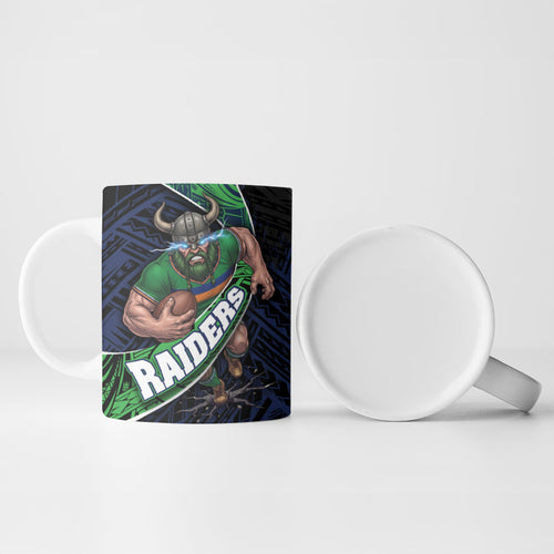 Canberra Raiders Rugby Ceramic Mug Tribal Polynesian Power Art - Lightning Mascot