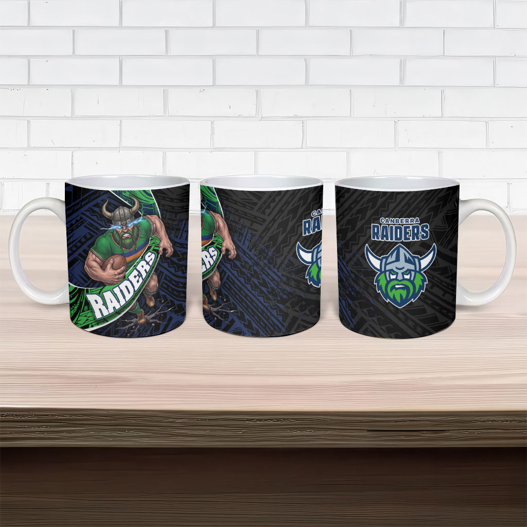 Canberra Raiders Rugby Ceramic Mug Tribal Polynesian Power Art - Lightning Mascot