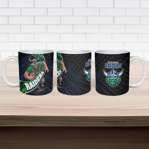 Canberra Raiders Rugby Ceramic Mug Tribal Polynesian Power Art - Lightning Mascot