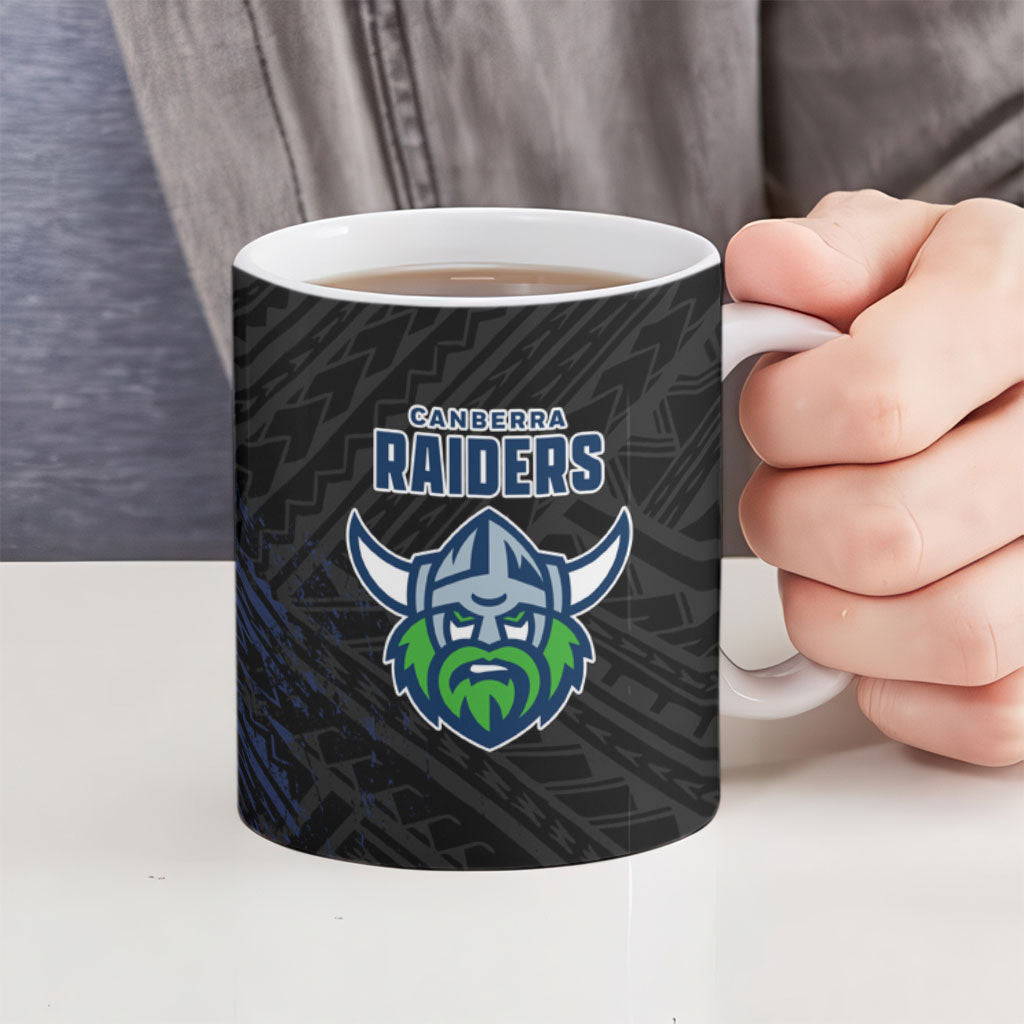 Canberra Raiders Rugby Ceramic Mug Tribal Polynesian Power Art - Lightning Mascot