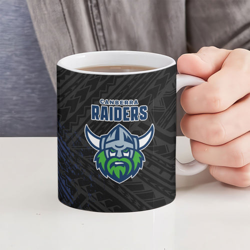 Canberra Raiders Rugby Ceramic Mug Tribal Polynesian Power Art - Lightning Mascot