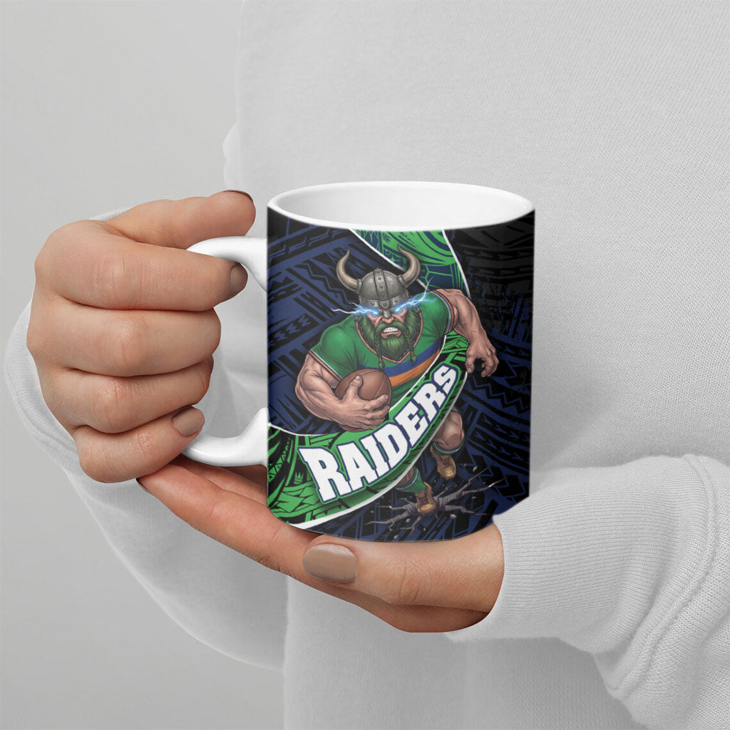 Canberra Raiders Rugby Ceramic Mug Tribal Polynesian Power Art - Lightning Mascot