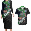 Canberra Raiders Rugby Couples Matching Long Sleeve Bodycon Dress and Hawaiian Shirt Tribal Polynesian Power Art - Lightning Mascot