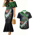 Canberra Raiders Rugby Couples Matching Mermaid Dress and Hawaiian Shirt Tribal Polynesian Power Art - Lightning Mascot