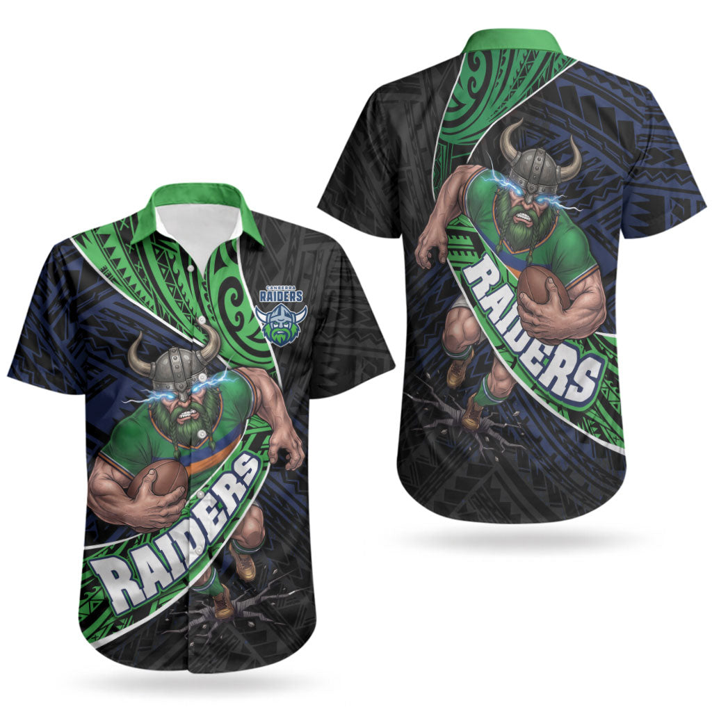 Canberra Raiders Rugby Couples Matching Off Shoulder Maxi Dress and Hawaiian Shirt Tribal Polynesian Power Art - Lightning Mascot