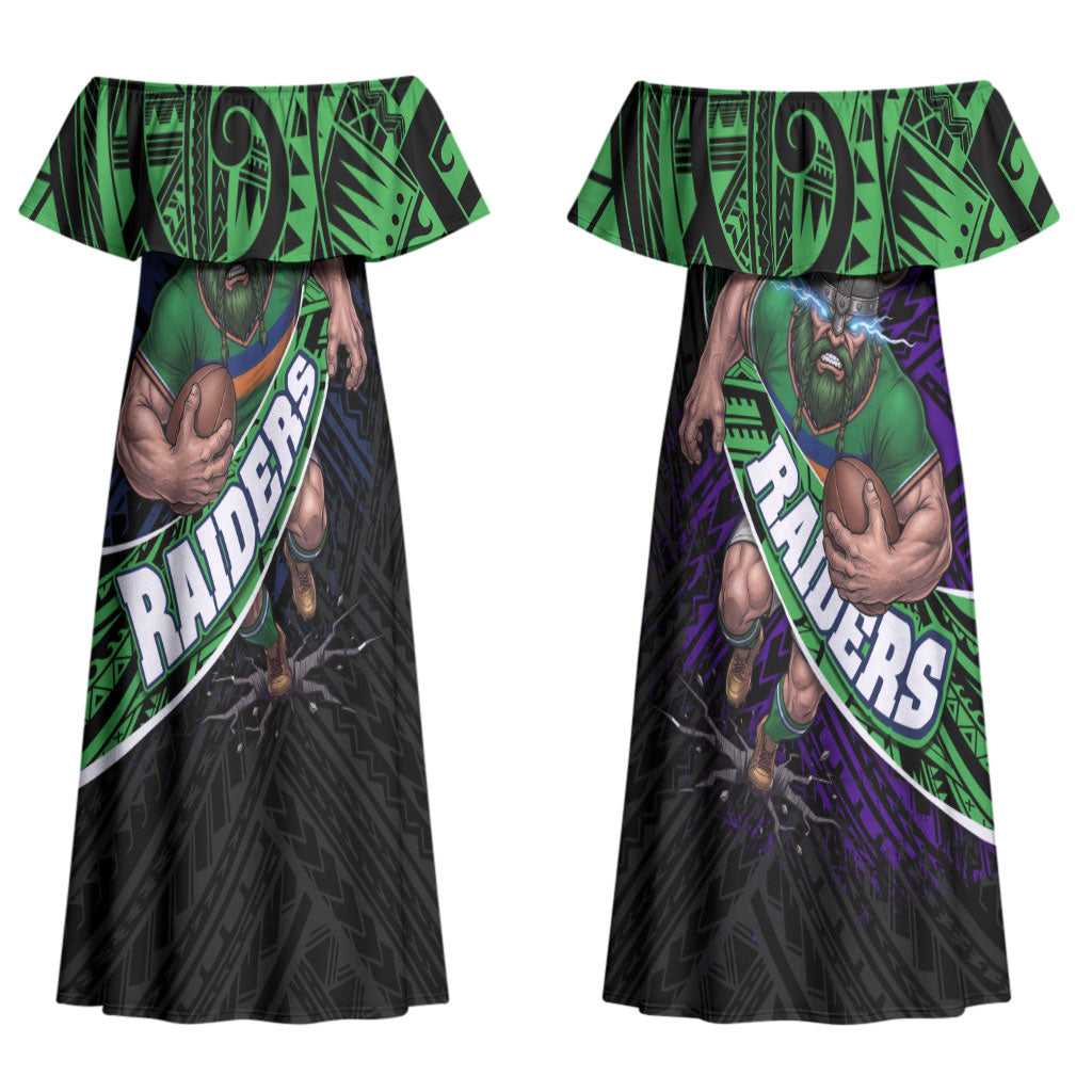 Canberra Raiders Rugby Couples Matching Off Shoulder Maxi Dress and Hawaiian Shirt Tribal Polynesian Power Art - Lightning Mascot
