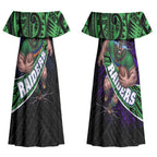 Canberra Raiders Rugby Couples Matching Off Shoulder Maxi Dress and Long Sleeve Button Shirt Tribal Polynesian Power Art - Lightning Mascot