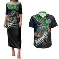 Canberra Raiders Rugby Couples Matching Puletasi and Hawaiian Shirt Tribal Polynesian Power Art - Lightning Mascot