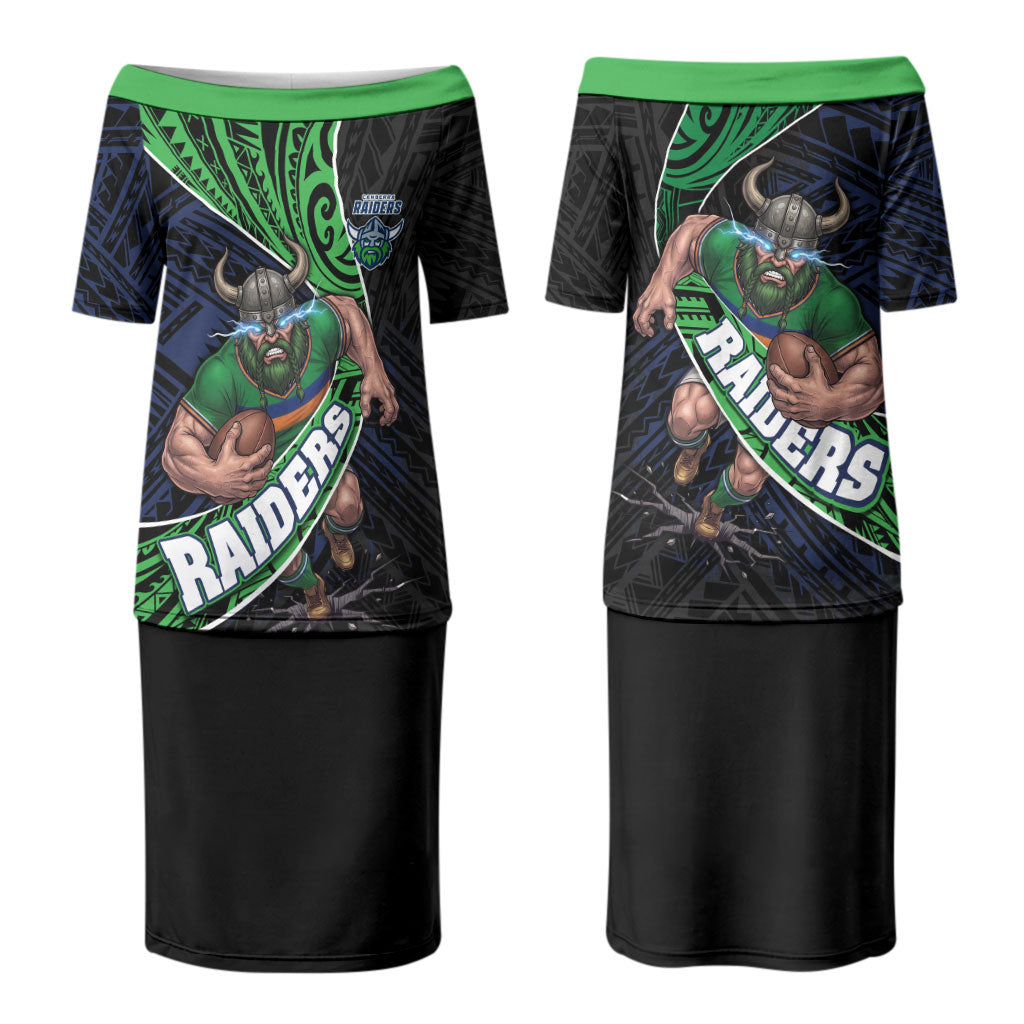 Canberra Raiders Rugby Couples Matching Puletasi and Hawaiian Shirt Tribal Polynesian Power Art - Lightning Mascot
