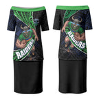 Canberra Raiders Rugby Couples Matching Puletasi and Long Sleeve Button Shirt Tribal Polynesian Power Art - Lightning Mascot
